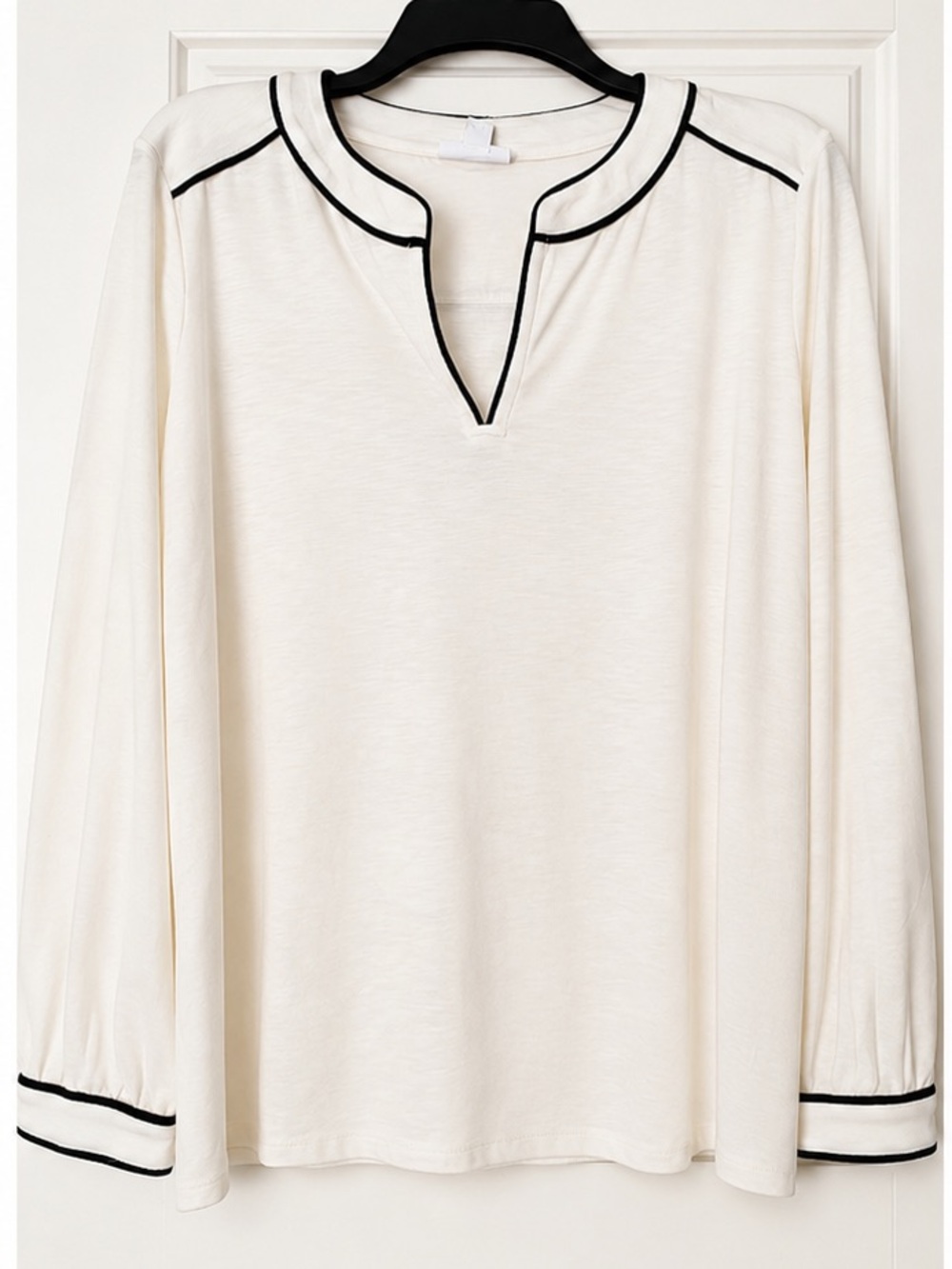 NWT J.Jill Cream Contrast Trim Split Neck Top Blouse XLP